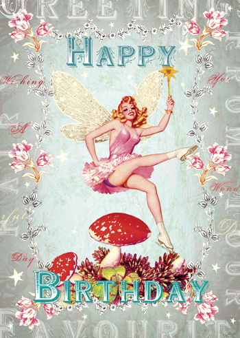 TRES033 - Happy Birthday - Mushroom Fairy Greeting Card by Mimi TRES033 - Happy Birthday - Mushroom Fairy Greeting Card by Mimi